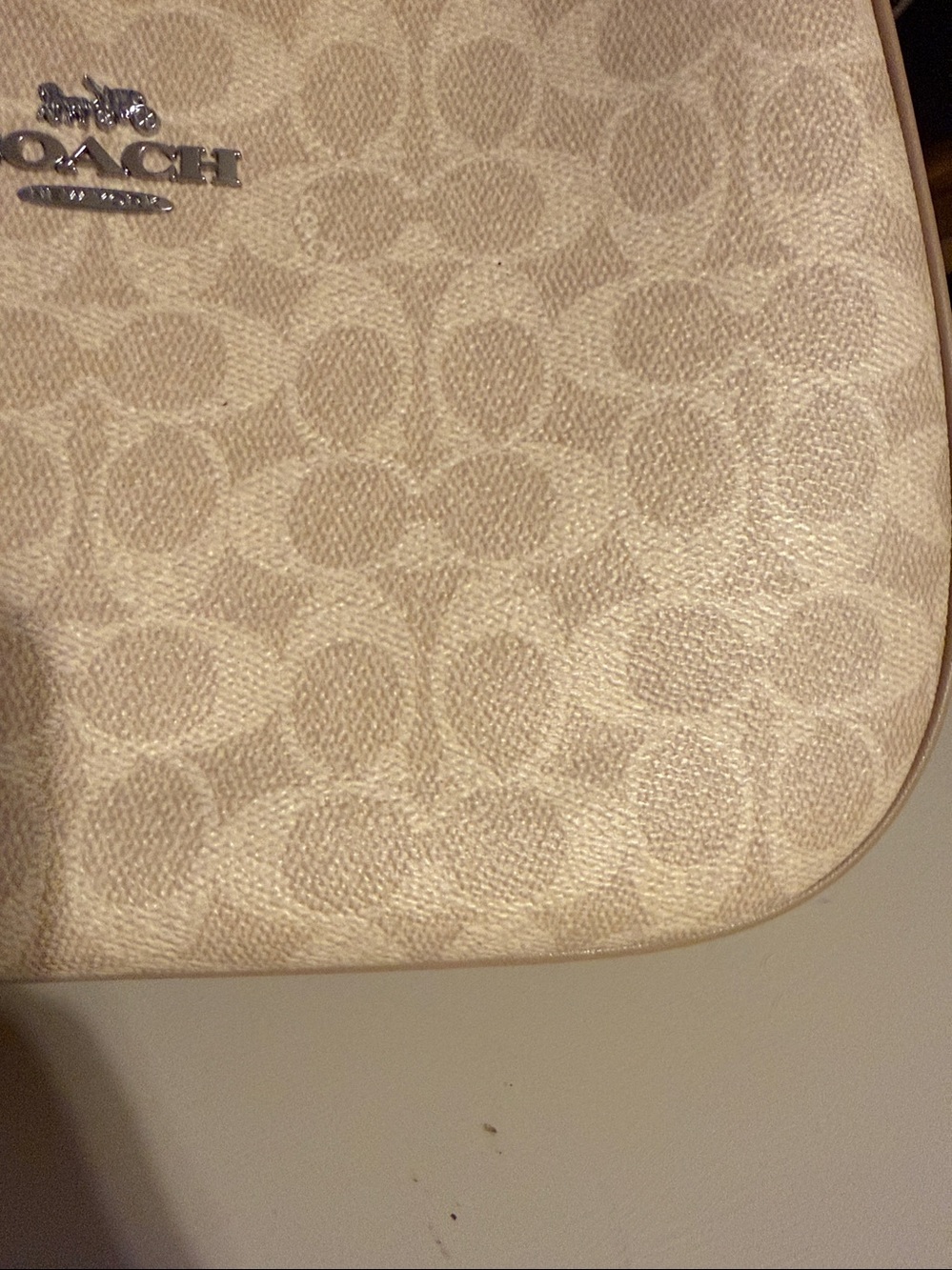 Coach Signature Pebbled Shoulder Bag in Light Taupe - Picture 13 of 16